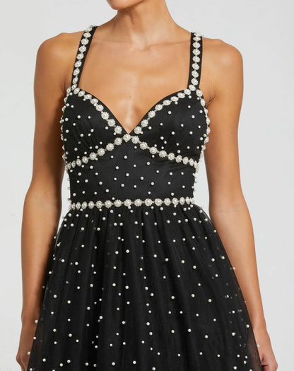 Black Pearl Beaded High Low Gown