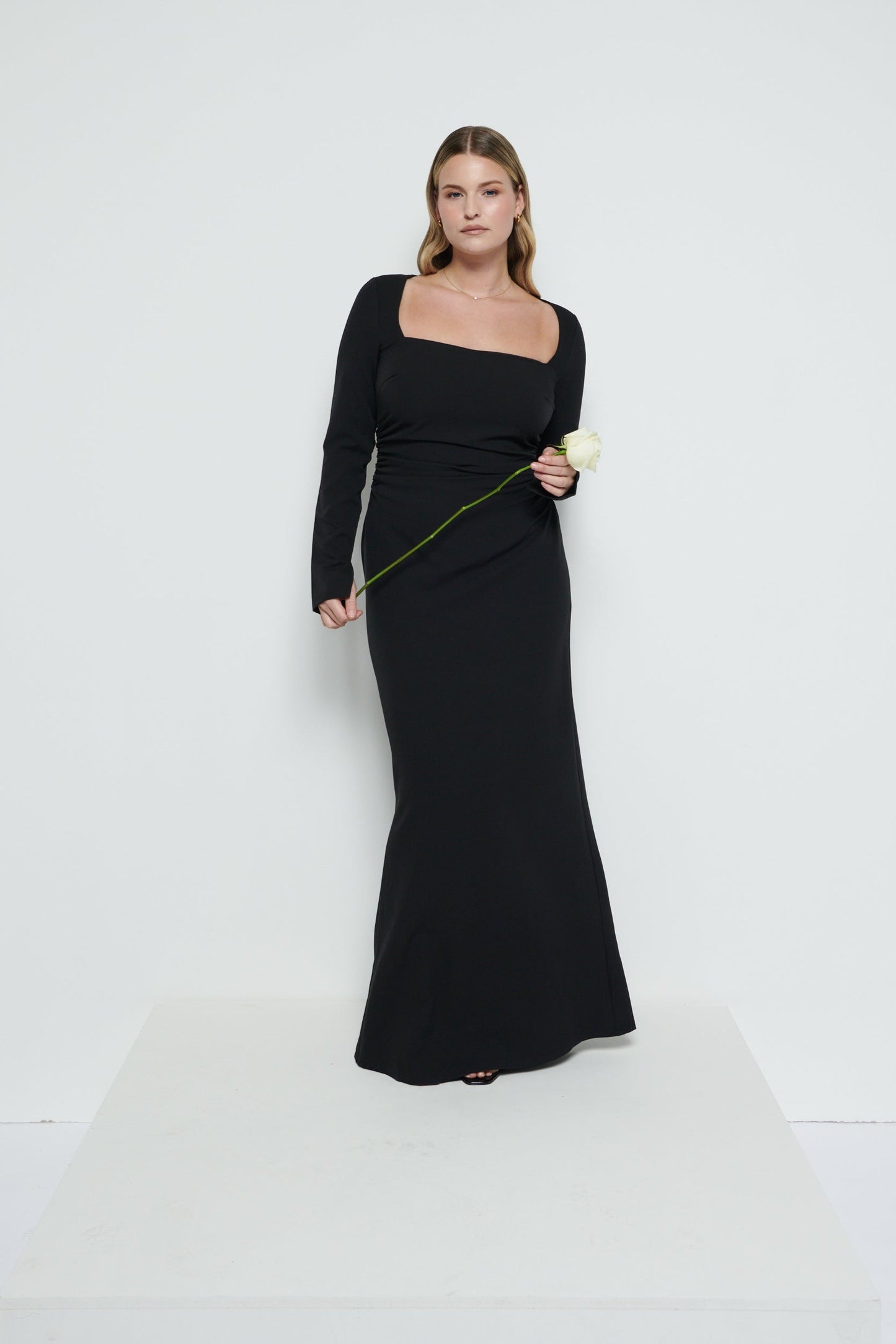 Reagan Square Neck Crepe Maxi Bridesmaid Dress - Black